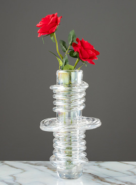 轻奢透明玻璃插花花瓶子花器北欧简约H客厅电视柜玄关茶几创意摆