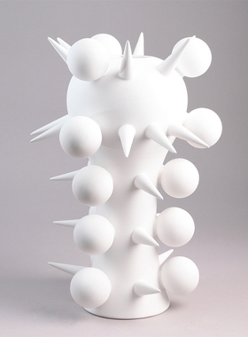 现代北欧创意刺球异m形陶瓷插花器花瓶摆件样板房家居抽象黑白饰