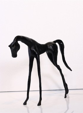 新中式简约金属抽象镂空瘦马家居软装摆件M意境红色黑色骏马工艺
