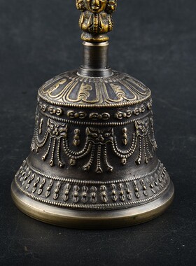藏教密宗法器g尼泊尔手工纯铜五股金刚铃杵音质出色 4款可选大小