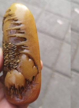 仿天然芙蓉石老挝田黄p石松树下垂钓摆件山水风景家具摆设手把件