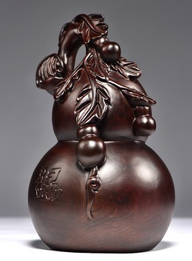 黑檀实木雕刻福禄葫芦摆件红木家居客厅电视M柜玄关装饰工艺品送