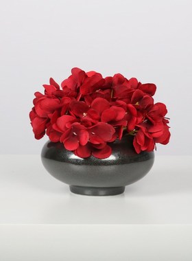 新中式红色仿真绣k球花艺组合摆件样板房间客厅售楼处吧台家居饰