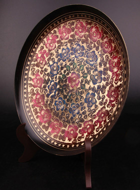 巴基斯坦手工漆彩挂盘装饰盘仿古居家玄关铜盘子摆件Y新疆饭店摆