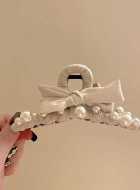 韩系新款珍珠发夹大号抓夹女复古后脑勺盘全盘发鲨鱼夹发抓夹头饰
