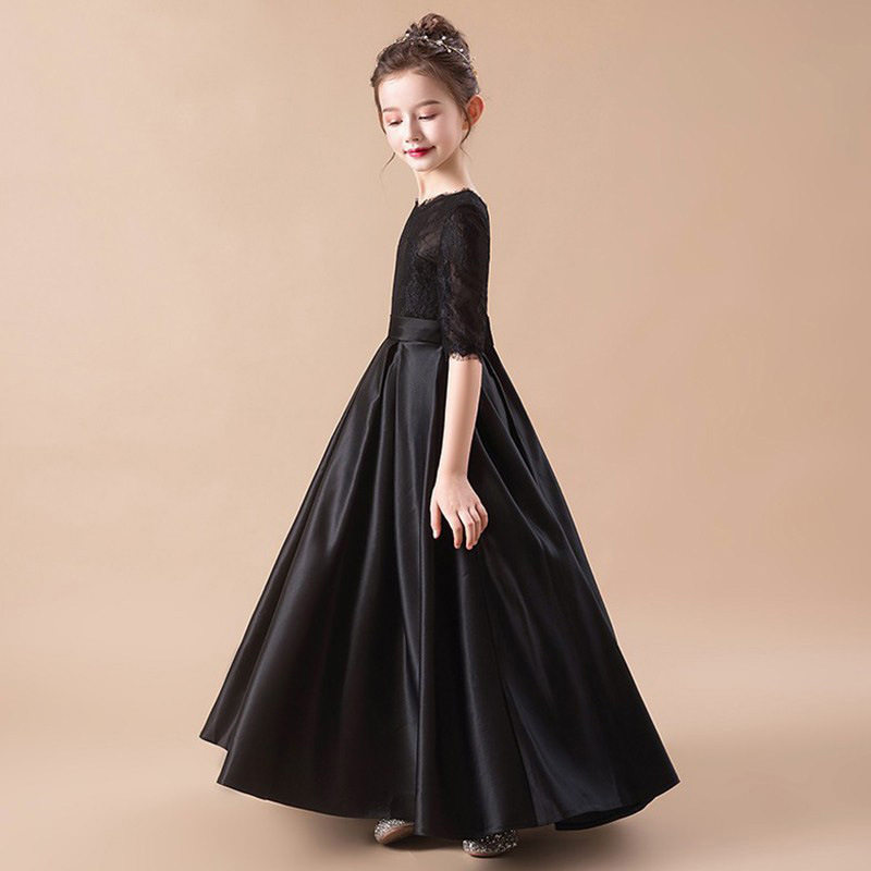 女童黑色公主裙长款钢琴演出服学生元旦小主持人儿童乐团合唱礼服,淘宝优惠券,粉丝福利购,淘宝优惠卷