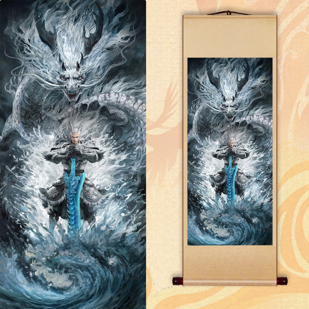 高清卷轴挂画定制动漫天官赐福太子悦神图卡通装饰丝绸画毕业设计