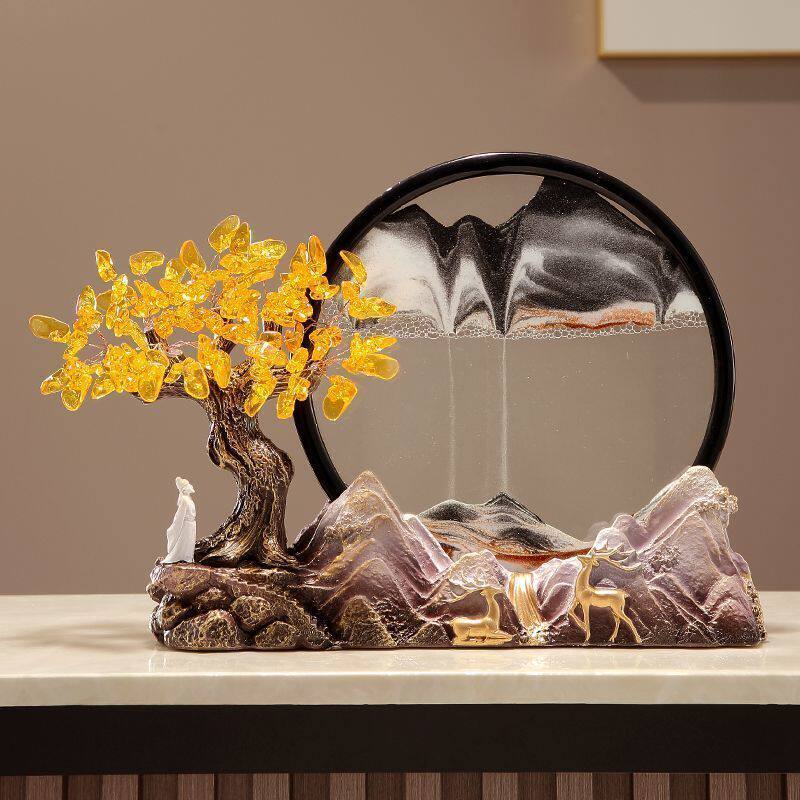黄水晶发财树流沙摆件客厅玄关办公室桌面摆件乔迁新居开业装饰品