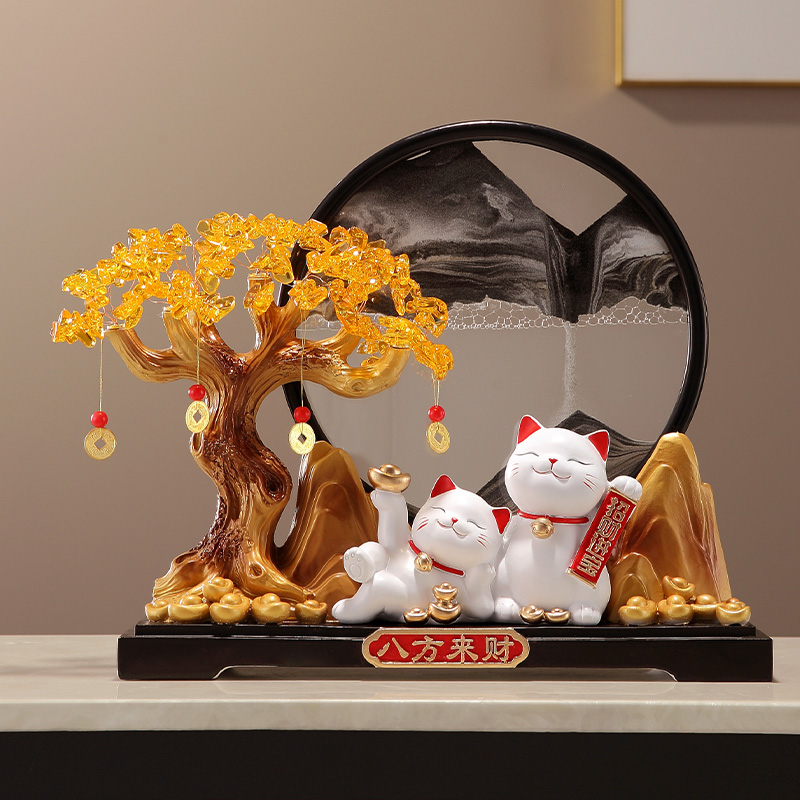 八方来财水晶发财树流沙画摆件客厅玄关招财猫电视柜酒柜开业礼物