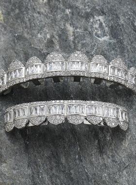 爆款HIPHOP嘻哈牙套八颗牙梯方锆石圣诞装扮金牙套搞怪男女牙套饰