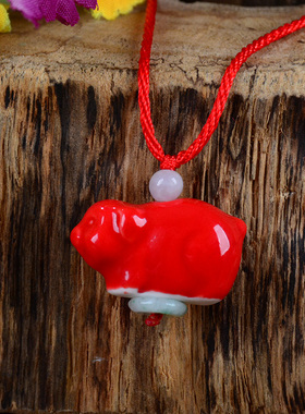 陶瓷红色狗十二生肖项链吊坠本命年情侣小生日礼物装W饰品儿童百