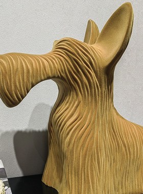 简约现代创意f树脂植绒动物雪纳瑞摆件售楼处书房书柜玄关软装饰