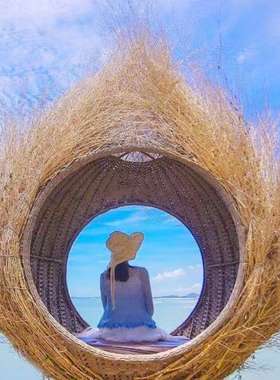 景区爱心鸟巢秋千座椅网红打卡地吊椅藤I椅摆件巴厘岛海边沙滩装