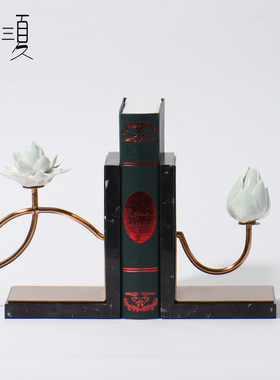 极速新中式睡莲i大理石书挡摆件样板房创意书立书夹书房摆设家居