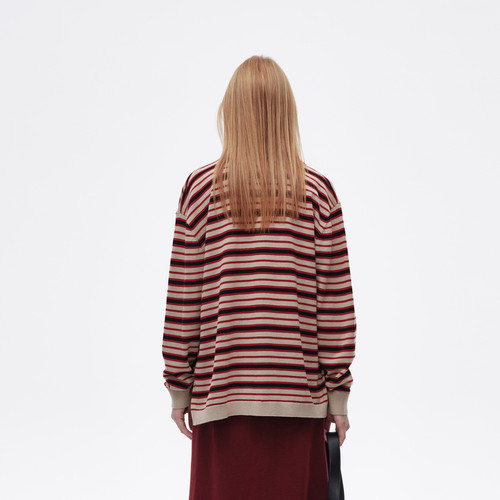 AVVENN设计师款福运蛇撞色条纹青春复古感羊毛开衫AL10107778 - 图1