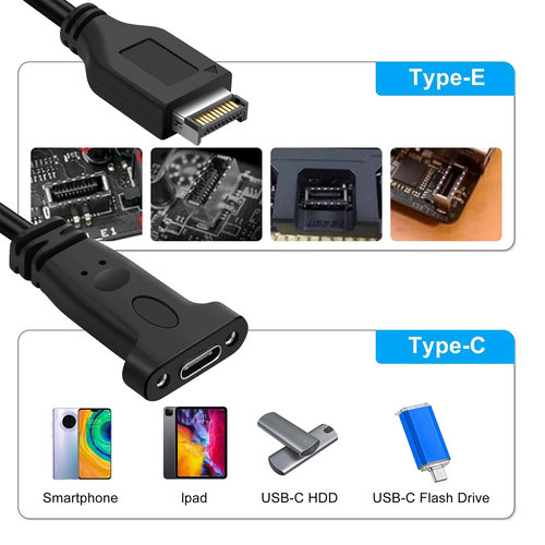 Auiu Type-E转Type-c延长线USB3.2 gen2延长线前后置转换20Gbps - 图0