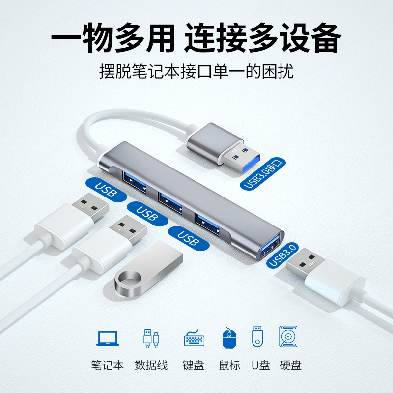 连意USB3.0扩展器拓展坞typec台式电脑一拖四分线器macbook笔记本ipad平板外接键盘鼠标U盘汽车车载高速下载 - 图1