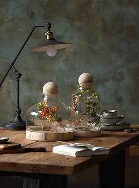 美式乡村带木球储r物收纳罐摆设玻璃工艺品混批