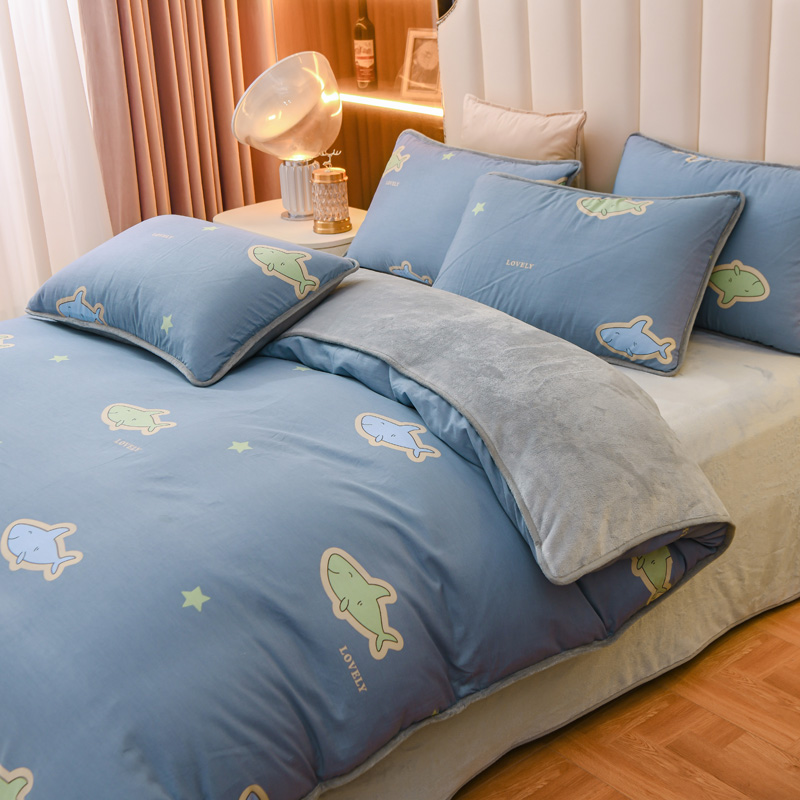 极速定制秋冬单面加绒法兰绒被x套珊瑚绒单件单人5x7ab面全棉被罩 - 图0