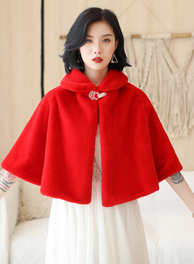 新品新娘婚纱g毛披肩结婚礼服斗篷秋冬新款仿貂绒皮草外套披风坎