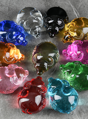 极速特价大小号粉黄紫七r彩色生肖水晶牛摆件 家居客厅装饰品新年