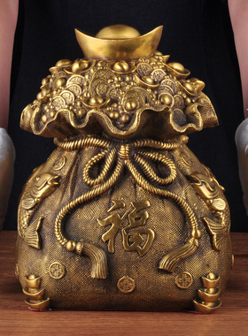 纯铜福袋摆件储存钱罐子r聚宝盆招财桌面客厅玄关电视柜装饰工艺