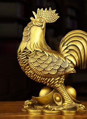 新品黄铜公鸡金钱元宝鸡金鸡黄铜摆H件家居卧室装饰品客厅摆件