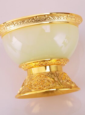 极速古法仿玉供水碗合金八吉祥手C工供佛家用供奉摆件透明供水杯