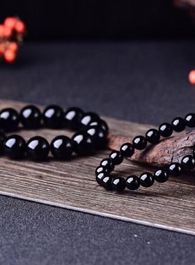 极速收藏a级乌金天然纯黑黑曜石手链单圈手串男女饰品情侣时尚礼