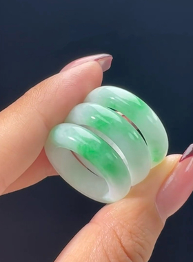 白底青戒指飘翠翡翠戒指冰种飘花玉石指环素圈指环情侣对戒