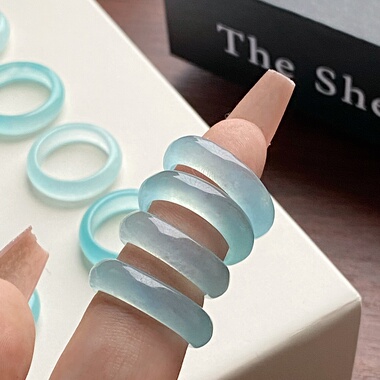 水晶戒指海蓝宝戒指女款冰种玉石指环素圈指环情侣对戒送女友礼物