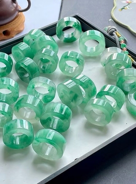 天然独龙玉非洲翠戒指直筒女款冰飘绿花戒指素圈食指戒冰种玉石