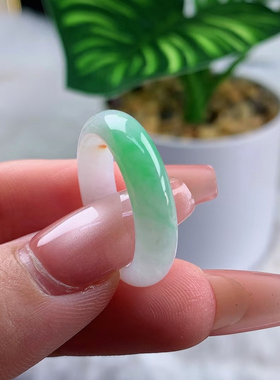天然翡翠戒指白底青戒指冰种飘花玉石指环素圈指环情侣对戒