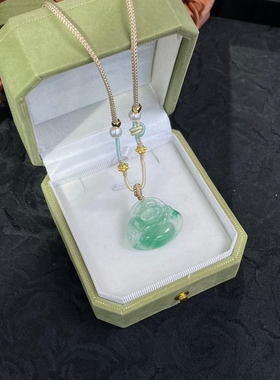 天然独龙玉佛公吊坠女款冰飘绿花佛公挂件项链送女友礼物高级感