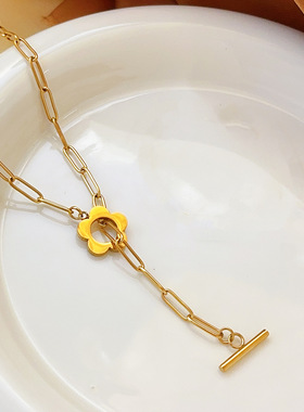 ins小清新几何OT扣个性欧美不掉色金色粗链项链简约手链首饰套装