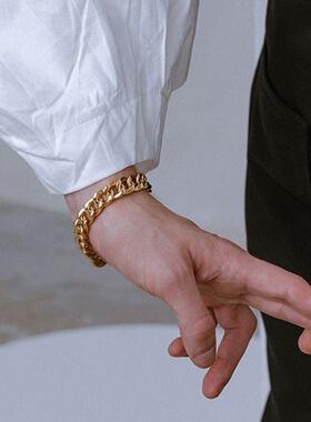 超质感光滑闪亮古巴嘻哈男士hiphop金手链潮人街舞18K金手环新款