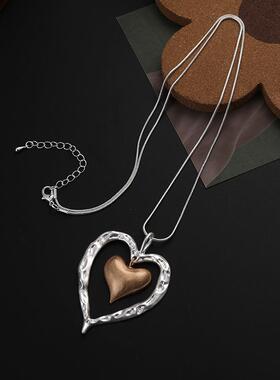 跨境爱心电镀项链亚马逊潮流时尚百搭合金长款毛衣链欧美风