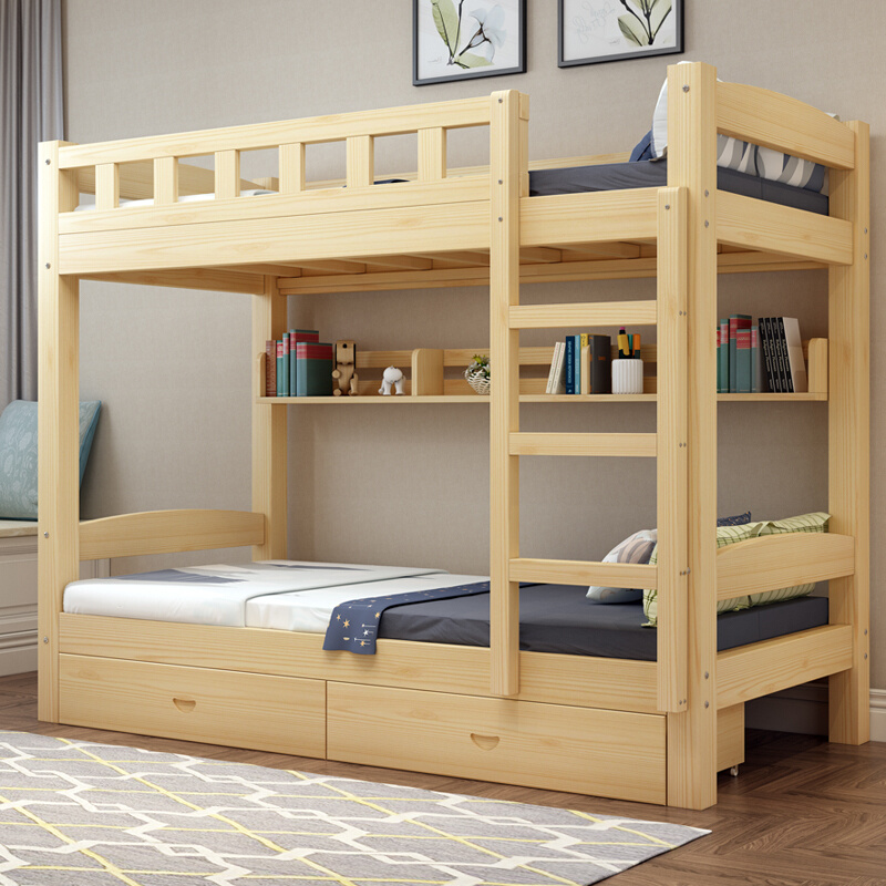 松木床成人高架实木儿童床高低木床双层床高低床母子床上下铺学校