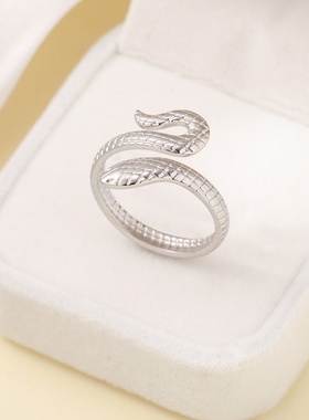 欧美冷淡风环绕蛇形钛钢不掉色戒指女冷酷潮款个性小蛇指环手