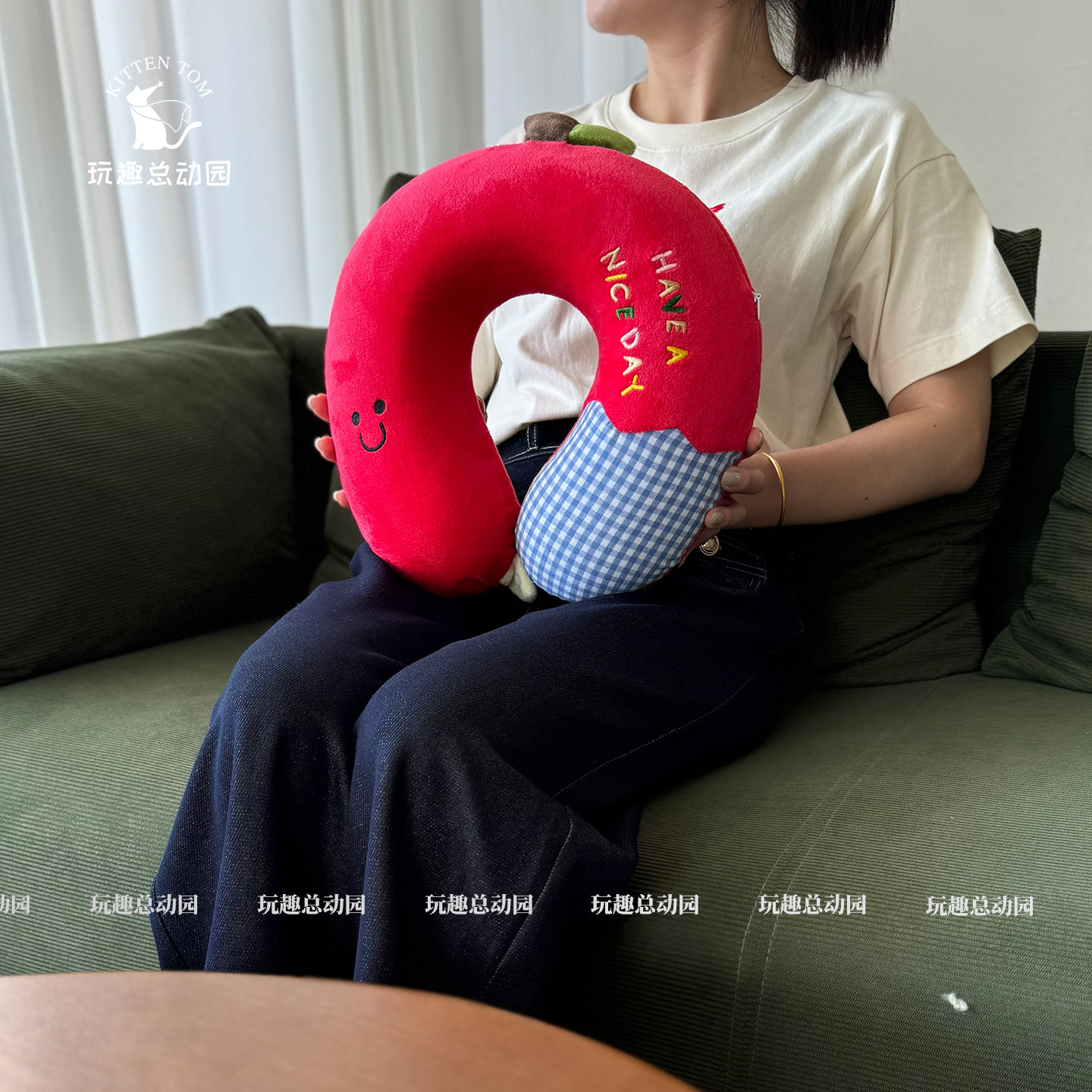 红苹果格子u型枕旅行护颈枕靠枕办公室午睡枕颈椎枕便携式u形枕头,淘宝优惠券,粉丝福利购,淘宝优惠卷