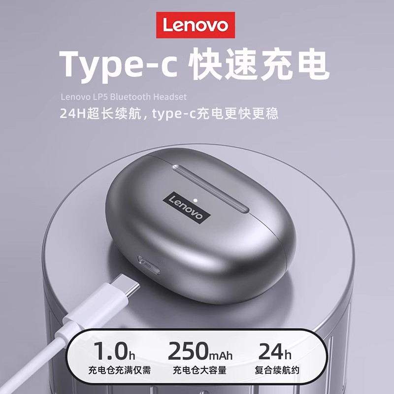 联想LP5蓝牙耳机无线降噪2024新款超长续航大电量入耳式适用苹果