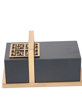 现代新中式e家居铁艺窗花首饰提盒摆件样板房间书房软装饰品收纳