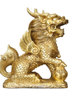 黄铜铸造财富麒麟黄q铜定制工艺品摆件(定制内容祥询客服)