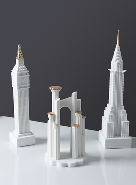 欧式轻奢家居装饰j摆件样板间饰品书桌面书房书架建筑工艺品博古