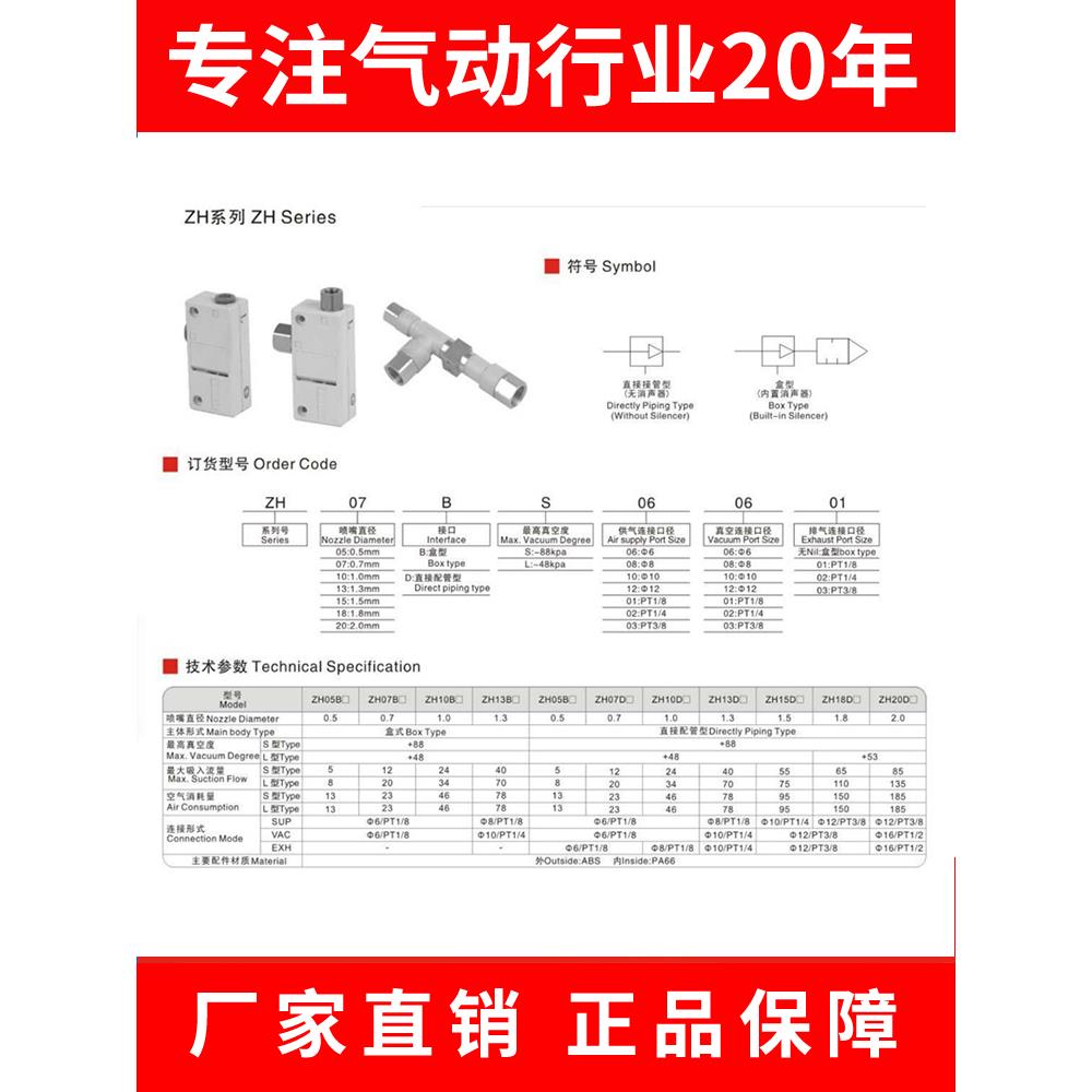 SNS神驰真空发生器 ZH05BS/L-06-06 ZH07B ZH10BS/L-06 ZH20DS/L - 图2