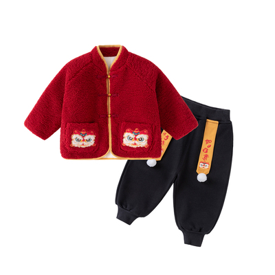 嘟嘟家童装年装宝宝套装男童喜庆外套新年款裤子两件套儿童冬装女