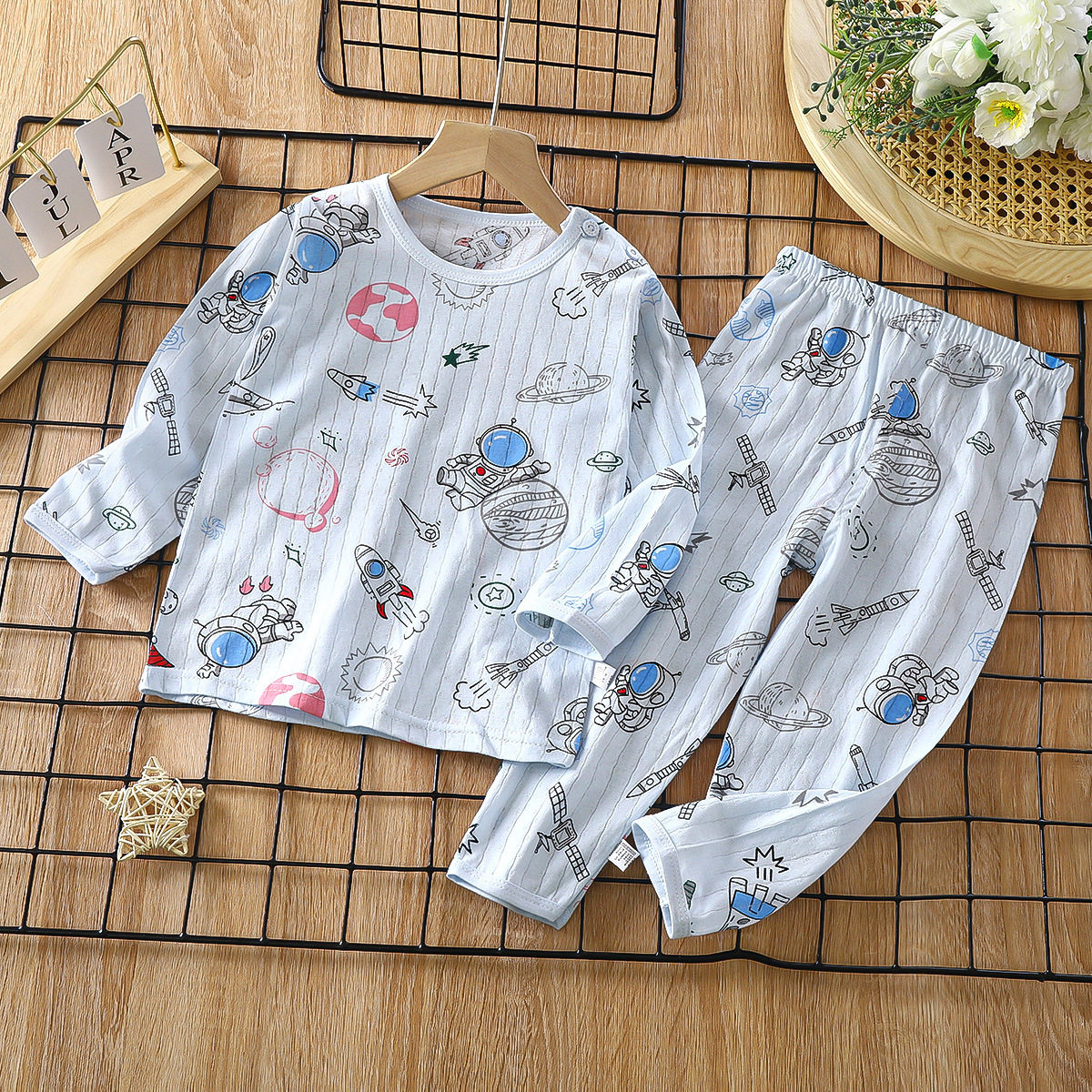 儿童纯棉家居服套装夏季长袖睡衣男女中小童宝宝薄款空调服两件套,淘宝优惠券,粉丝福利购,淘宝优惠卷