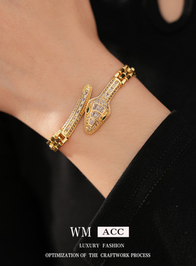 欧美新款锆石蛇形卡扣复古手链