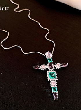 韩版锆石十字架吊坠项链