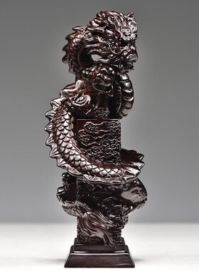 黑檀木雕龙凤呈祥摆件一对吉祥物实木F家居客厅红木工艺品结婚礼